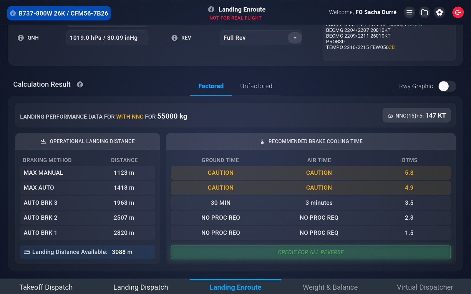 VPT landing enroute screen for a Boeing aircraft